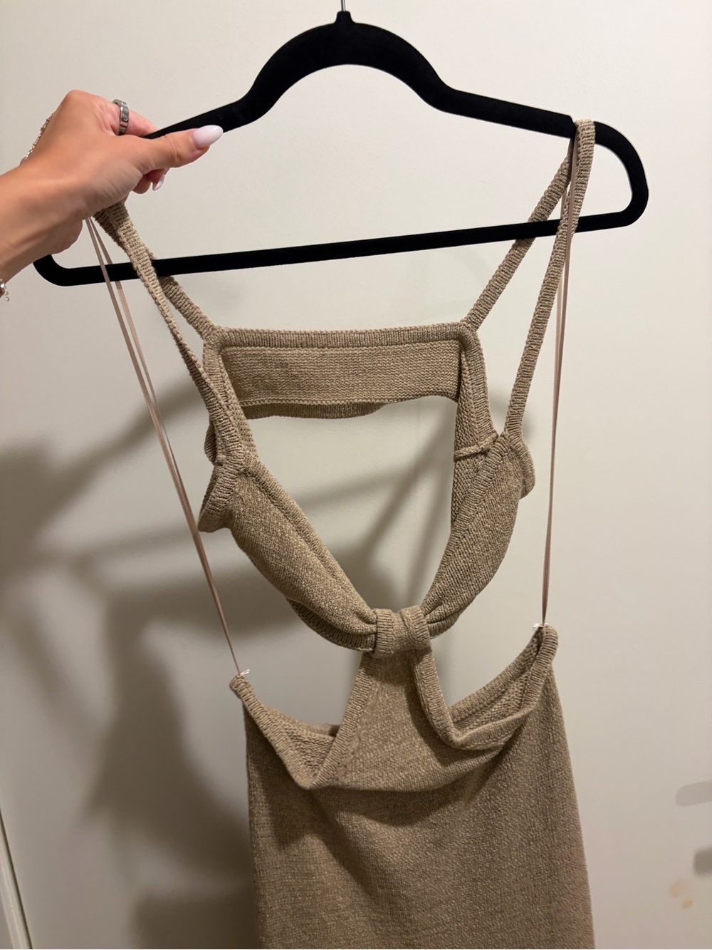 Sage Beige Knit Twist-Back Dress